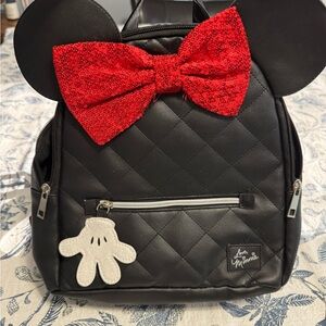 Disney Black and Red Minnie Mouse Backpack with Bow and Glove Charm